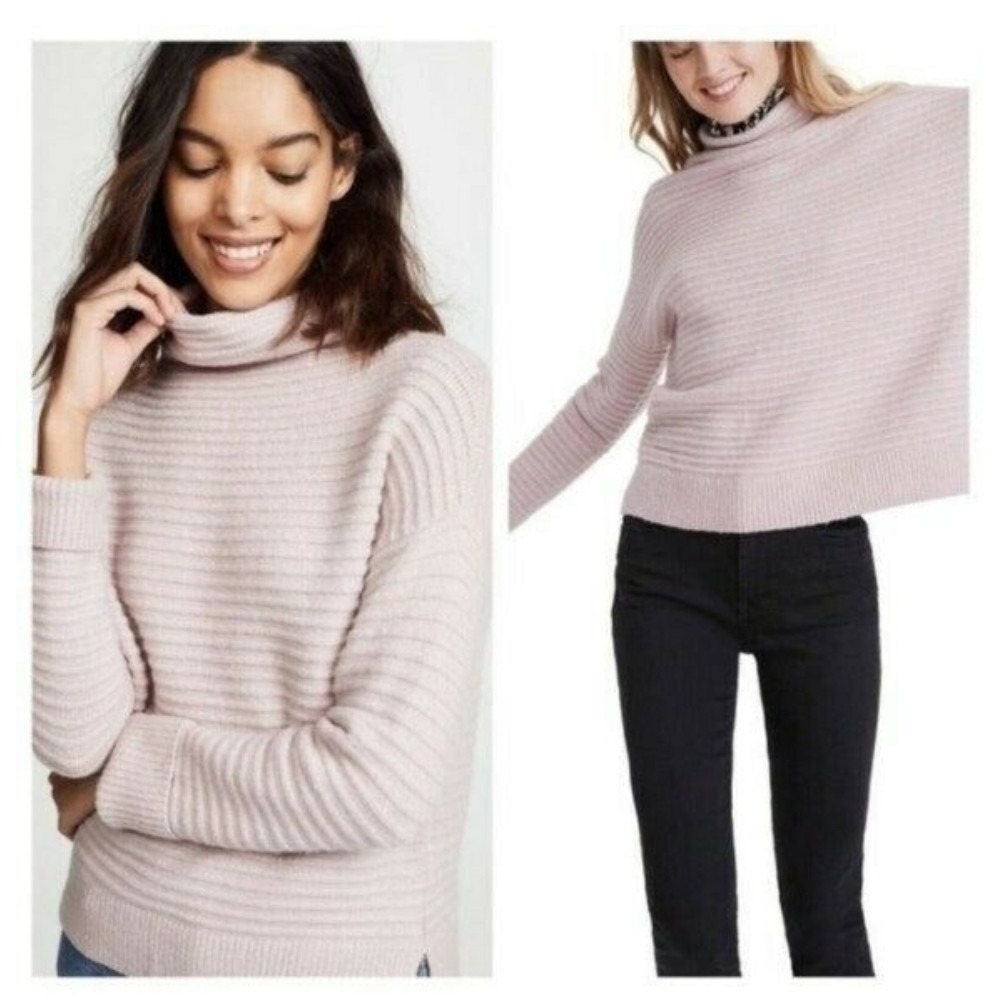 Madewell Sweater Belmont Mockneck Women XS Oversized DustPink Wool Blend Ribbed